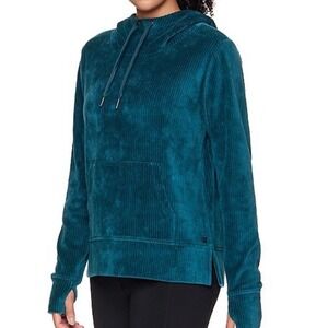 Gaiam Elena Cowl Hoodie Sz XXL Teal Pullover Velour Corduroy Athlesiure Lounging